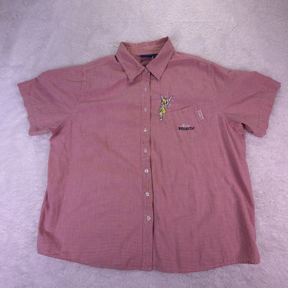 VTG Disney Tinker Bell Miss Behavin Shirt Womens 22W/24W (3XL) Gingham Button-up